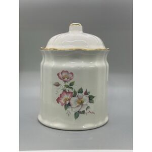 VINTAGE HOUSE OF WEBSTER CERAMICS JAR WITH LID EASTLAND TEXAS GOLD TRIM NICE! 7"